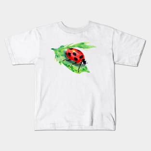 Lady Bug on a Green Leaf Kids T-Shirt